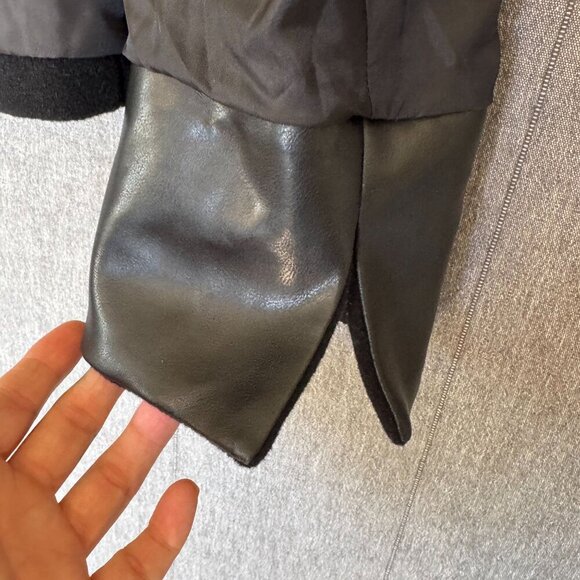 Vintage Newport News Black Wool Blend Faux Leather Floral Applique Collar Coat - Picture 12 of 14